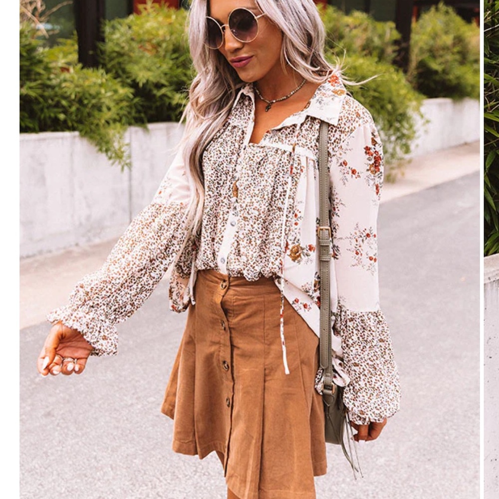 Patchwork balloon sleeve boho top - image 1